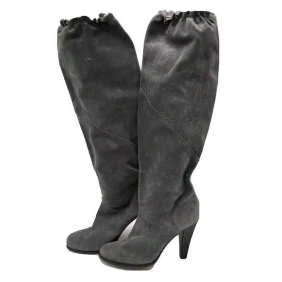Michael Kors Knee High Boots Size 6 Leather Suede Pull On Cone High Heel Gray - Picture 1 of 14